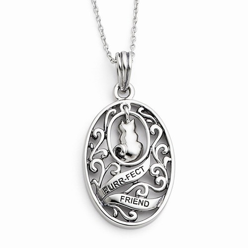 Sterling Silver Antiqued Animal Friends Cat 18in Necklace Sterling Silver Antiqued Animal Friends Cat 18in Necklace