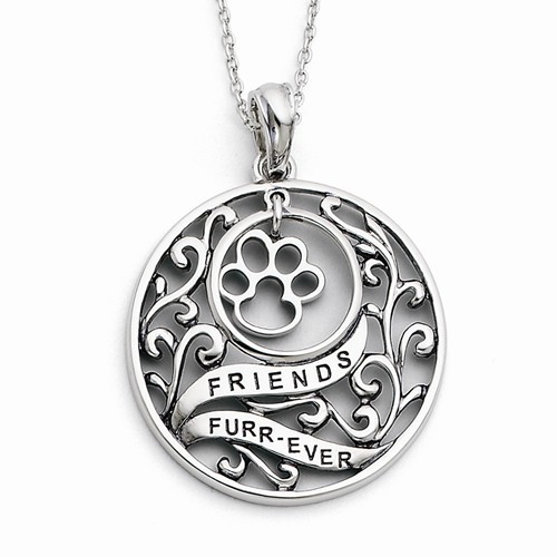 Sterling Silver Antiqued Animal Friends-Dog 18 inch Necklace