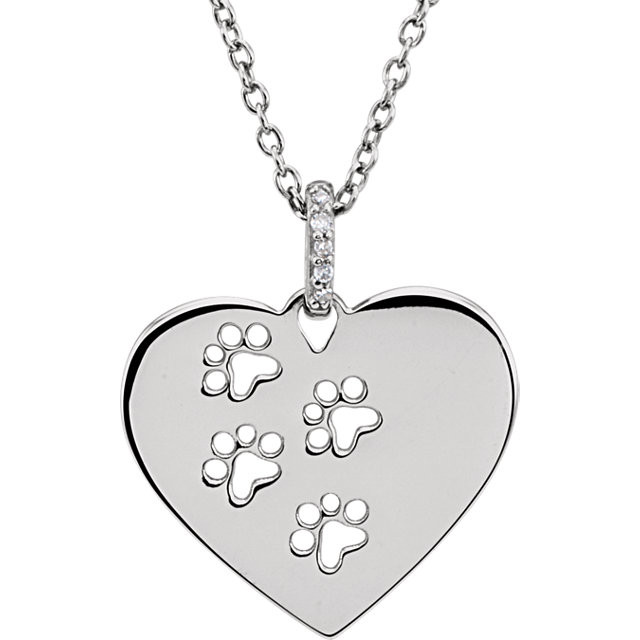 Sterling Silver .02 CTW Diamond Heart Paw 18 inch Necklace