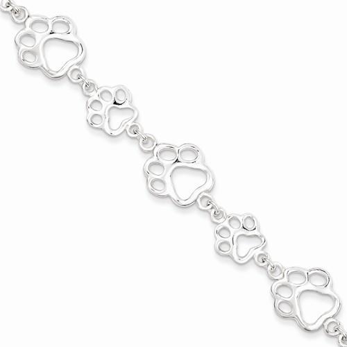 Sterling Silver Polished Paw Print Bracelet